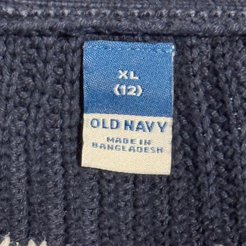 Old Navy Cardigan Sweater XL (12) Blue &‎ White Striped Knit Cotton Blend